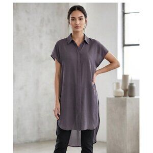 LEITH Oversized Button-Down Tunic, Grey Stonehenge, Womens Size XS